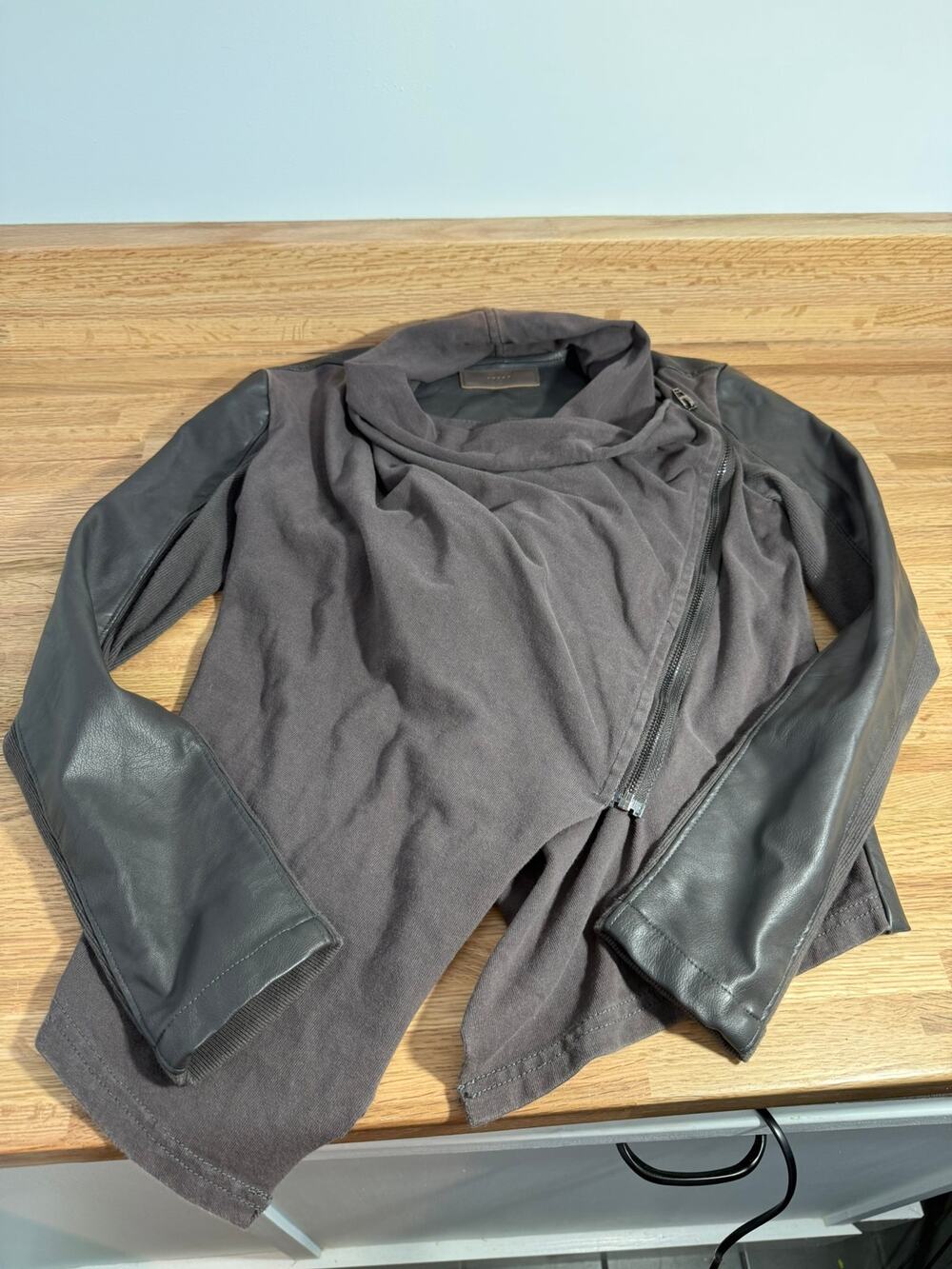 BLANKNYC Women's XS Brown Faux Leather Drape Front Moto Jacket